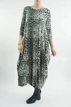 Made In Italy Classic Parachute Dress Mixed Animal Khaki