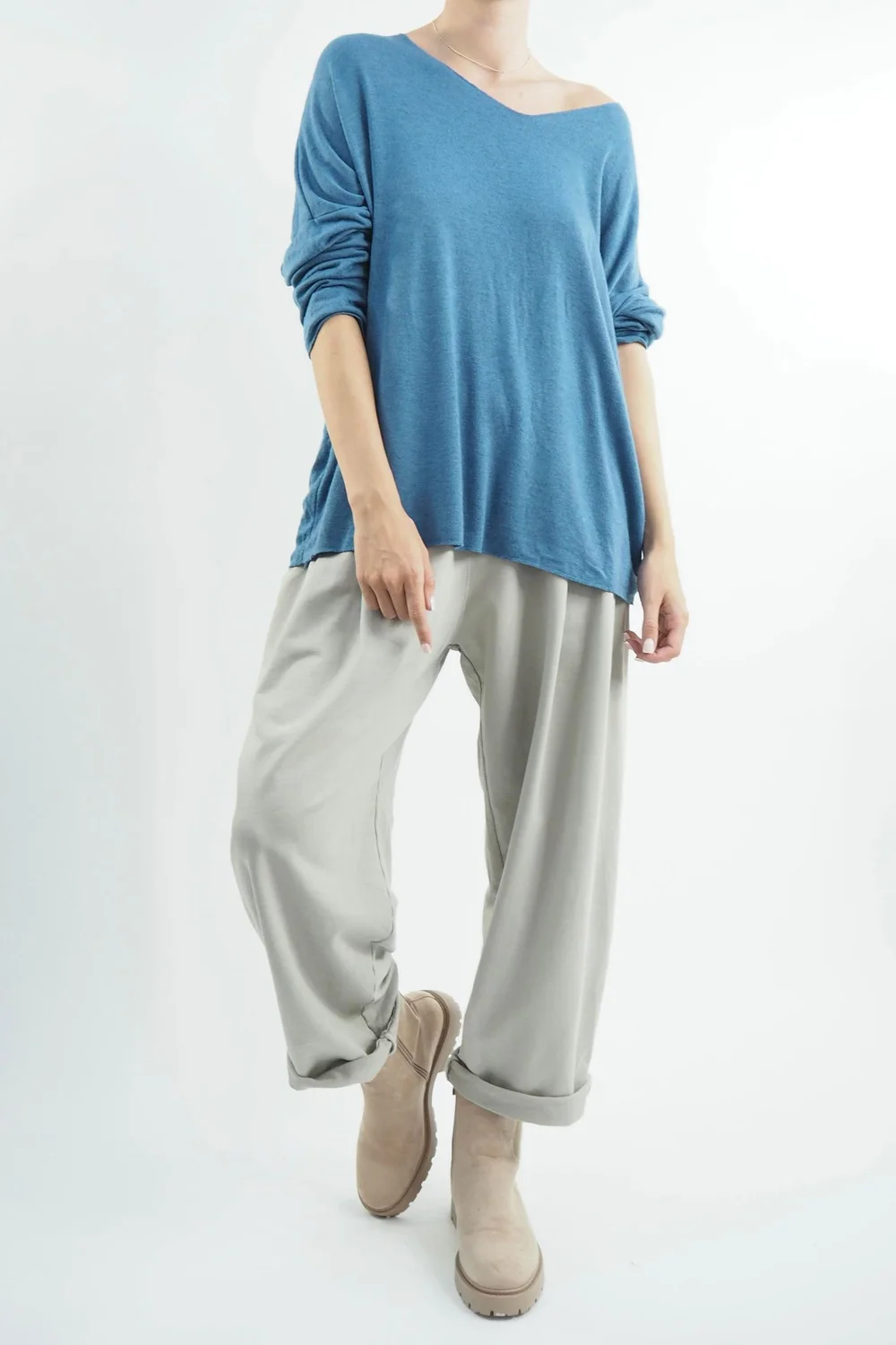 Made In Italy Classic Super Soft Fine Knit Top Denim 3 Made In Italy Classic Super Soft Fine Knit Top Denim