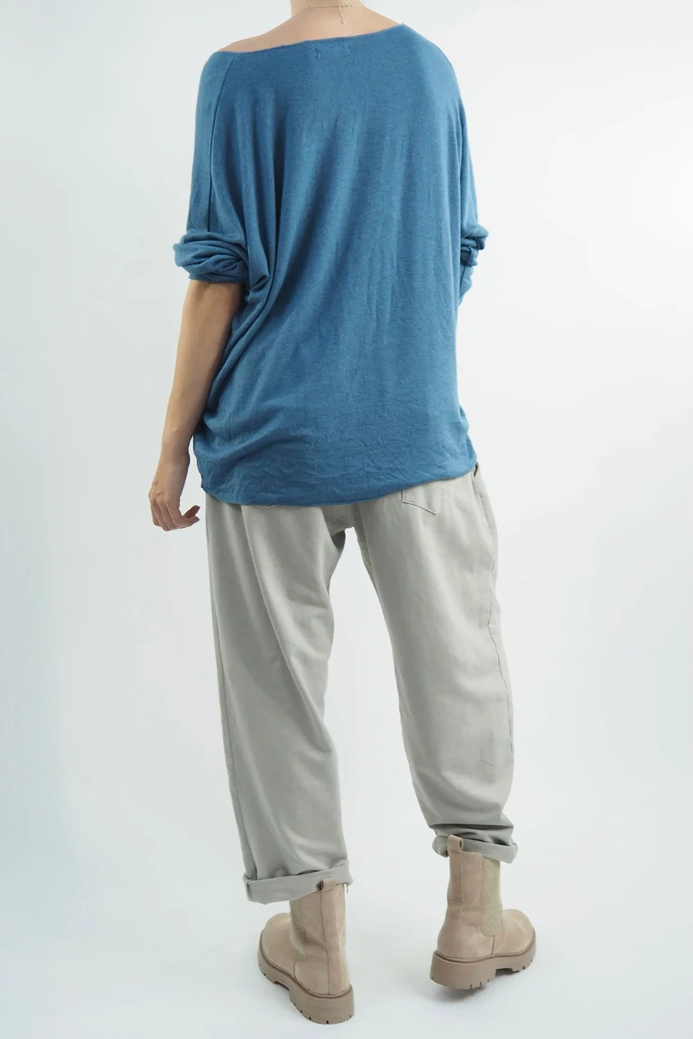 Made In Italy Classic Super Soft Fine Knit Top Denim 5 Made In Italy Classic Super Soft Fine Knit Top Denim - Image 3