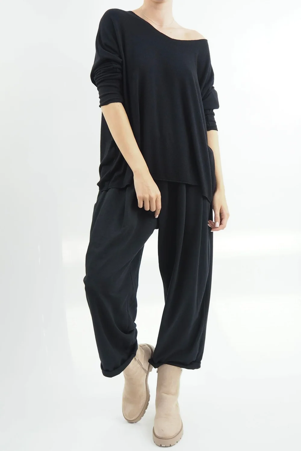 Made In Italy Classic Super Soft Fine Knit Top Black 3 Made In Italy Classic Super Soft Fine Knit Top Black