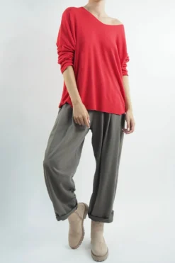 Made In Italy Classic Super Soft Fine Knit Top Cherry