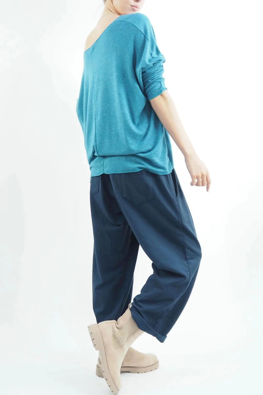 Made In Italy Classic Super Soft Fine Knit Top Prussian 4 Made In Italy Classic Super Soft Fine Knit Top Prussian - Image 2