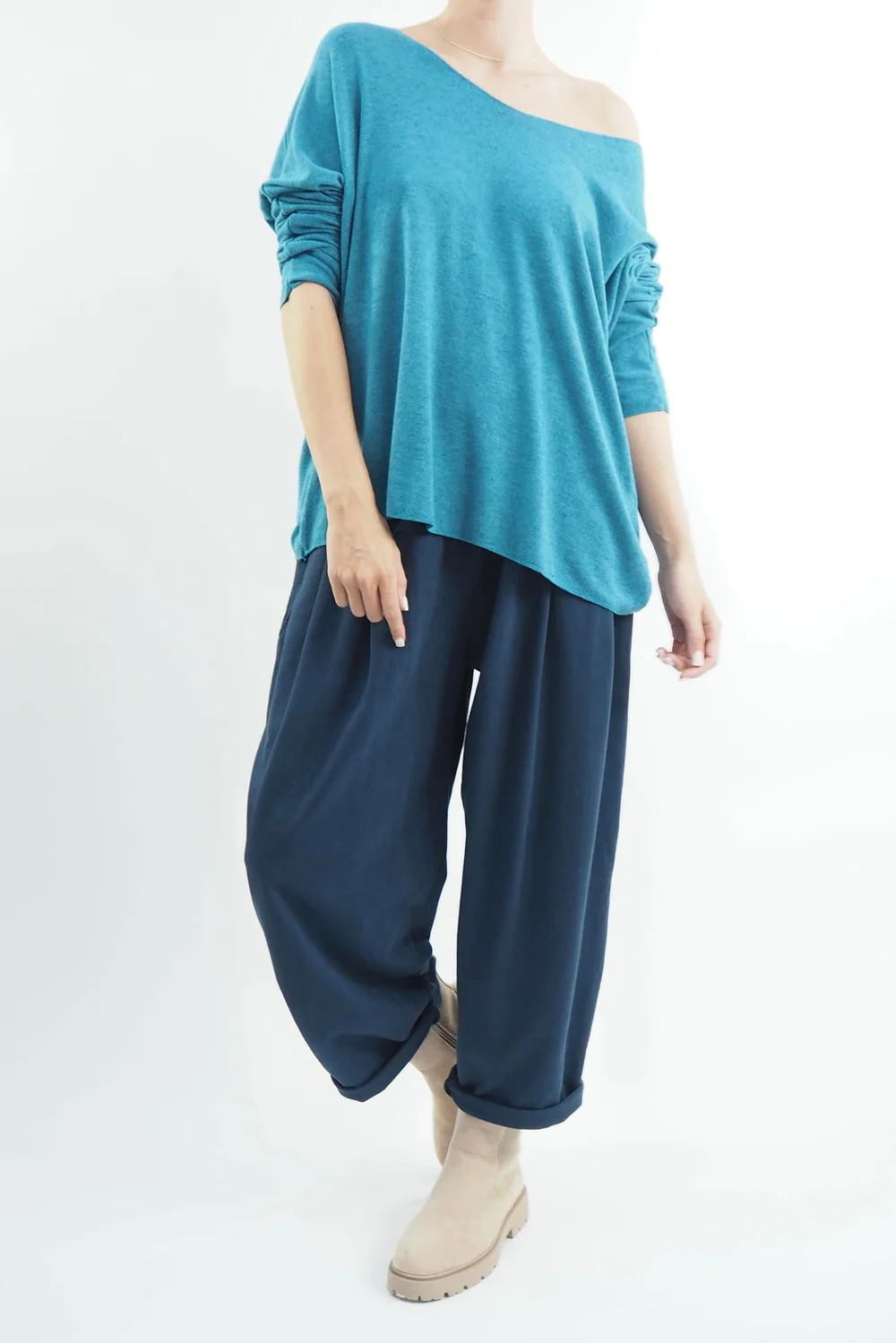 Made In Italy Classic Super Soft Fine Knit Top Prussian 6 Made In Italy Classic Super Soft Fine Knit Top Prussian - Image 4