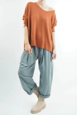 Made In Italy Classic Super Soft Fine Knit Top Saffron -VogueCurve Store made in italy classic super soft fine knit saffron04.jpg