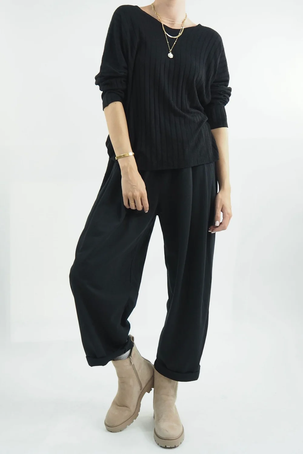 Made In Italy Classic Super Soft Ribbed Fine Knit Top Black 3 Made In Italy Classic Super Soft Ribbed Fine Knit Top Black