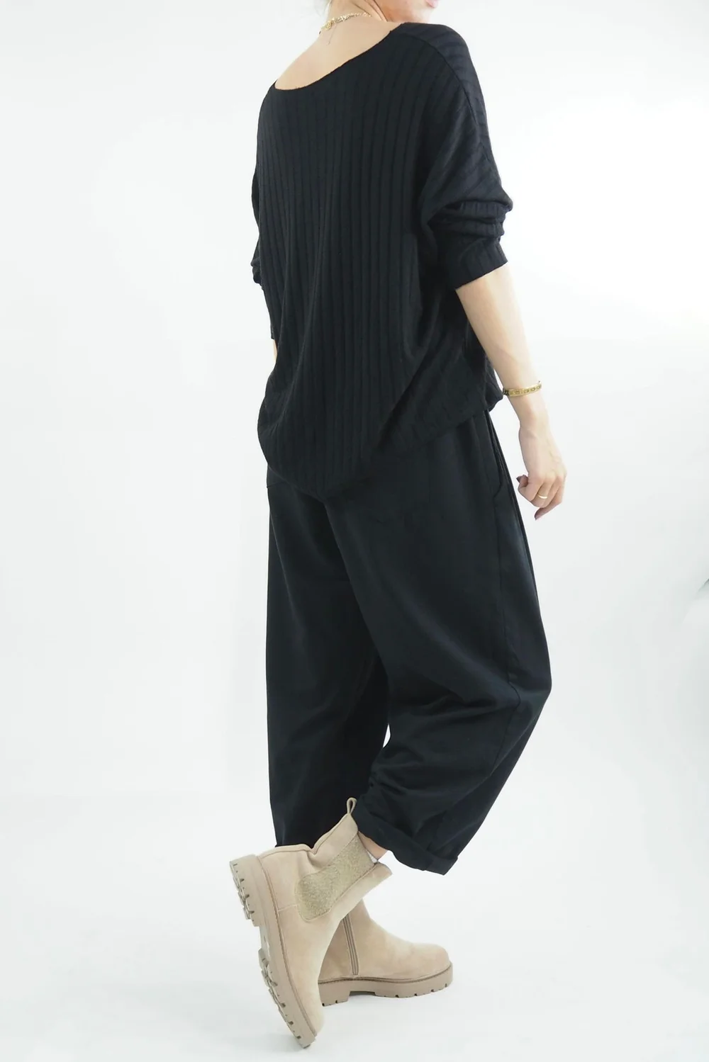 Made In Italy Classic Super Soft Ribbed Fine Knit Top Black 4 Made In Italy Classic Super Soft Ribbed Fine Knit Top Black - Image 2