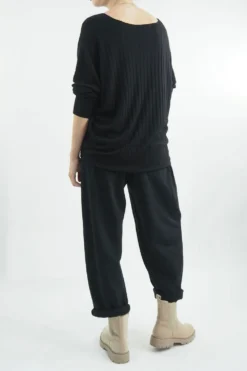 Made In Italy Classic Super Soft Ribbed Fine Knit Top Black 8 Made In Italy Classic Super Soft Ribbed Fine Knit Top Black -VogueCurve Store made in italy classic super soft ribbed fine knit black03.jpg