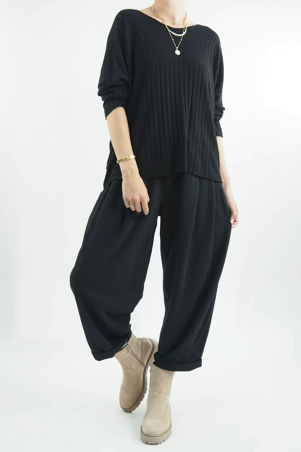 Made In Italy Classic Super Soft Ribbed Fine Knit Top Black 6 Made In Italy Classic Super Soft Ribbed Fine Knit Top Black - Image 4