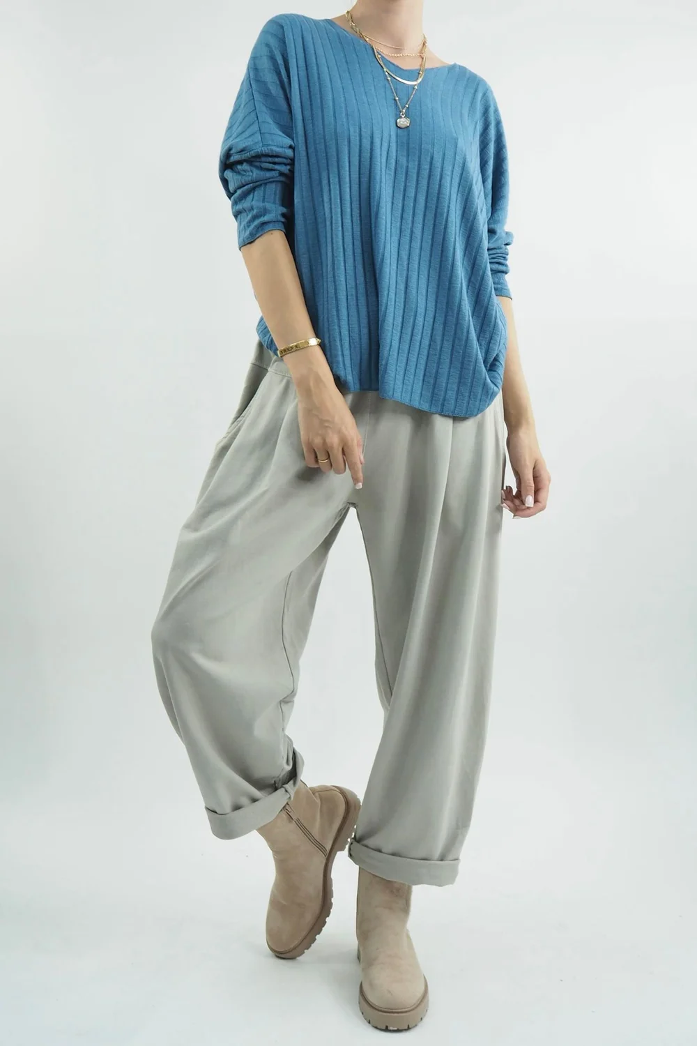 Made In Italy Classic Super Soft Ribbed Fine Knit Top Denim 3 Made In Italy Classic Super Soft Ribbed Fine Knit Top Denim