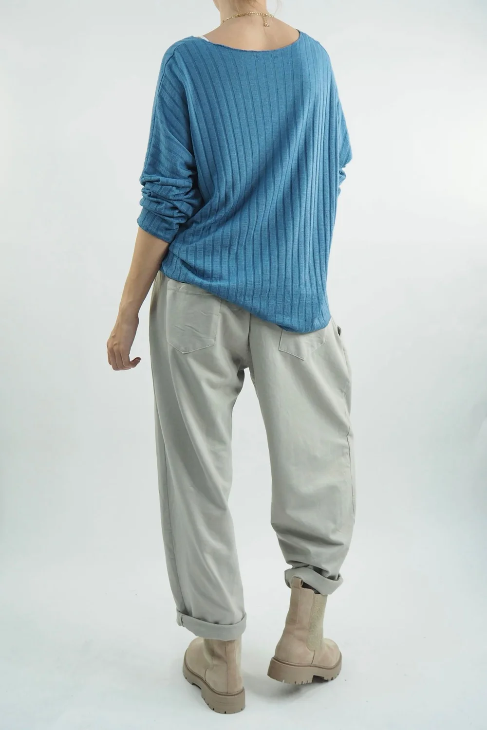 Made In Italy Classic Super Soft Ribbed Fine Knit Top Denim 5 Made In Italy Classic Super Soft Ribbed Fine Knit Top Denim - Image 3