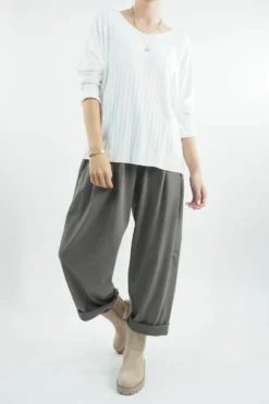 Made In Italy Classic Super Soft Ribbed Fine Knit Top Ecru -VogueCurve Store made in italy classic super soft ribbed fine knit ecru04.jpg