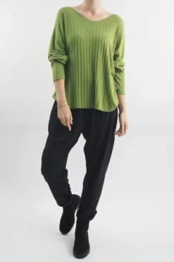 Made In Italy Classic Super Soft Ribbed Fine Knit Top Matcha /