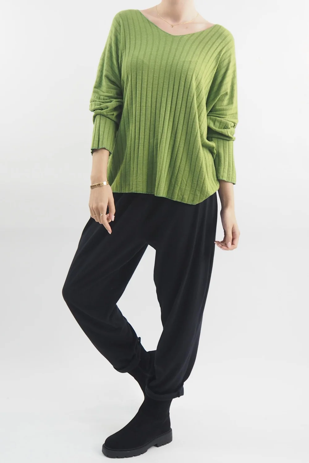 Made In Italy Classic Super Soft Ribbed Fine Knit Top Matcha / 4 Made In Italy Classic Super Soft Ribbed Fine Knit Top Matcha / - Image 2