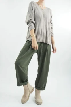 Made In Italy Classic Super Soft Ribbed Fine Knit Top Mocha