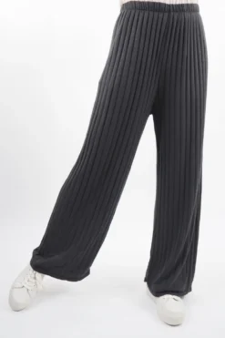 Made In Italy Classic Super Soft Ribbed Fine Knit Pant Charcoal