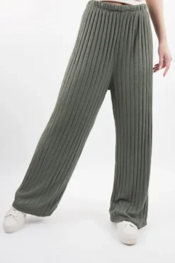 Made In Italy Classic Super Soft Ribbed Fine Knit Pant Khaki