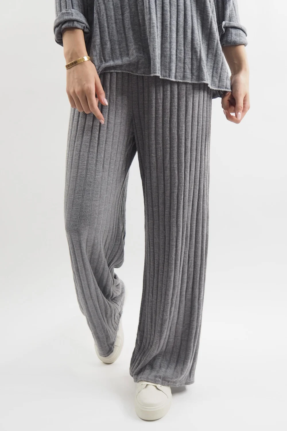 Made In Italy Classic Super Soft Ribbed Fine Knit Pant Slate Marl 4 Made In Italy Classic Super Soft Ribbed Fine Knit Pant Slate Marl - Image 2