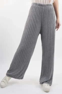 Made In Italy Classic Super Soft Ribbed Fine Knit Pant Slate Marl