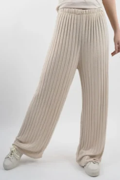 Made In Italy Classic Super Soft Ribbed Fine Knit Pant Stone
