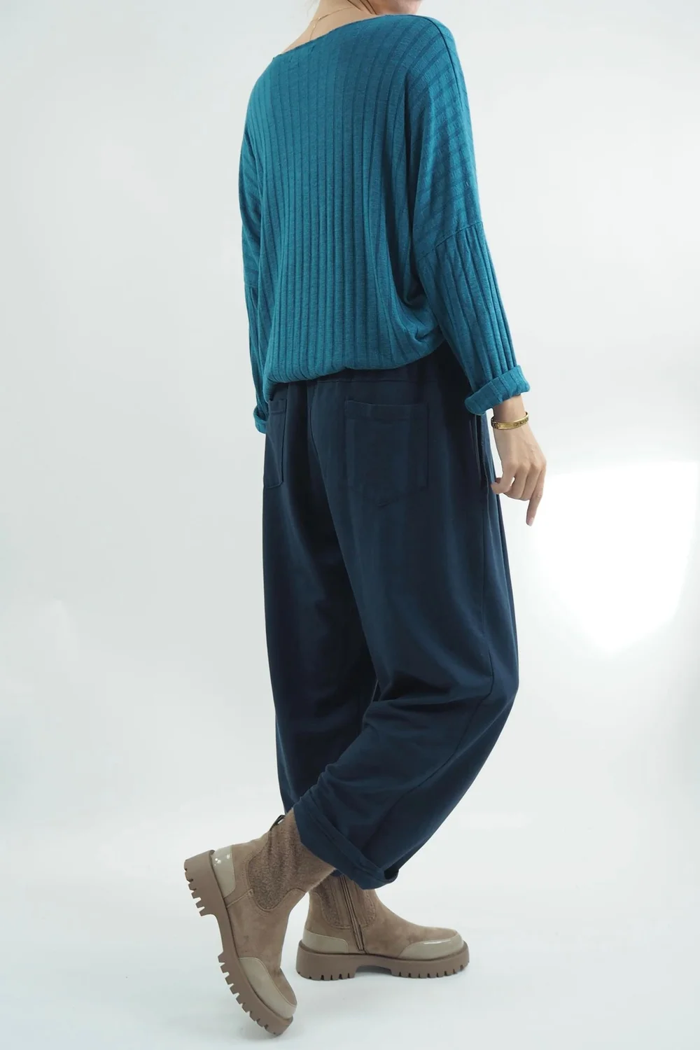 Made In Italy Classic Super Soft Ribbed Fine Knit Top Prussian 4 Made In Italy Classic Super Soft Ribbed Fine Knit Top Prussian - Image 2