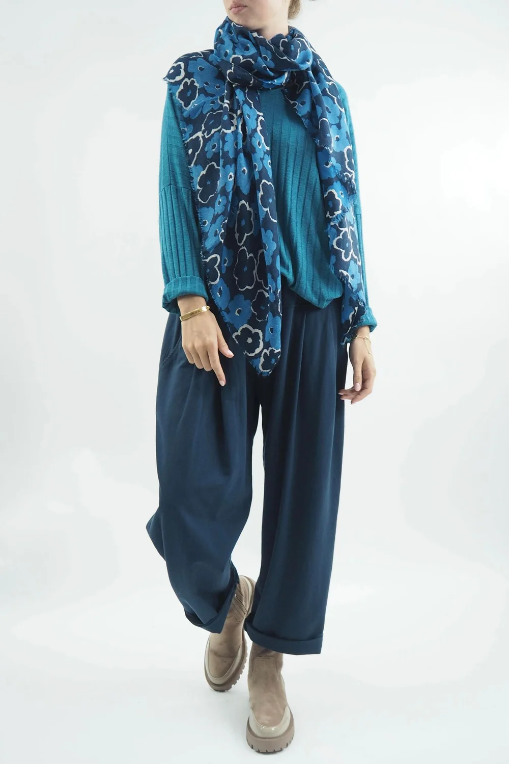 Made In Italy Classic Super Soft Ribbed Fine Knit Top Prussian 7 Made In Italy Classic Super Soft Ribbed Fine Knit Top Prussian - Image 5