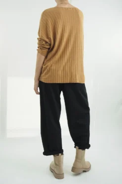 Made In Italy Classic Super Soft Ribbed Fine Knit Top Tan -VogueCurve Store made in italy classic super soft ribbed fine knit tan03.jpg