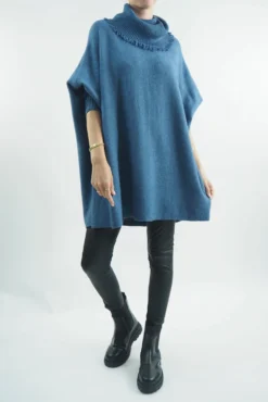Made In Italy Conrad Oversized Fray Cowl Knit Top Airforce