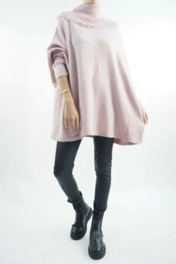 Made In Italy Conrad Oversized Fray Cowl Knit Top Antique Rose