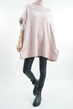 Made In Italy Conrad Oversized Fray Cowl Knit Top Antique Rose -VogueCurve Store made in italy conrad oversized fray cowl knit antique rose4.jpg