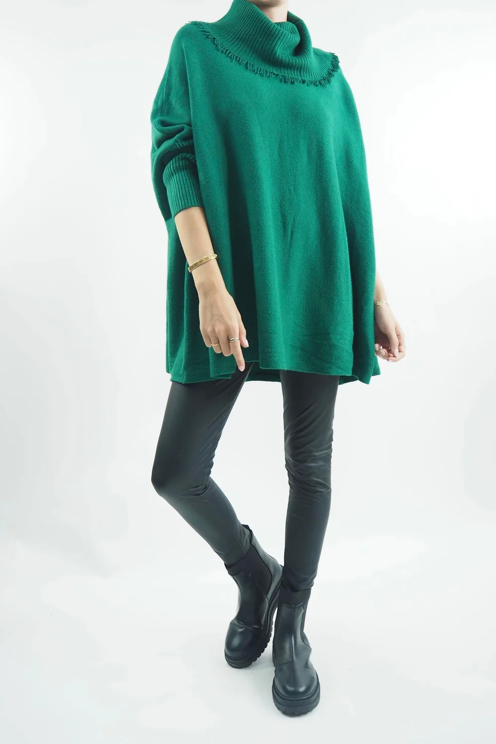 Made In Italy Conrad Oversized Fray Cowl Knit Top Emerald 3 Made In Italy Conrad Oversized Fray Cowl Knit Top Emerald