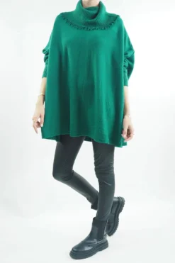 Made In Italy Conrad Oversized Fray Cowl Knit Top Emerald 9 Made In Italy Conrad Oversized Fray Cowl Knit Top Emerald -VogueCurve Store made in italy conrad oversized fray cowl knit emerald04.jpg
