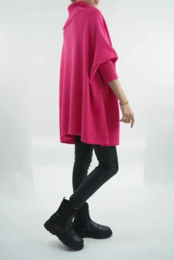 Made In Italy Conrad Oversized Fray Cowl Knit Top Geranium -VogueCurve Store made in italy conrad oversized fray cowl knit geranium2.jpg