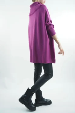Made In Italy Conrad Oversized Fray Cowl Knit Top Magenta -VogueCurve Store made in italy conrad oversized fray cowl knit magenta2.jpg