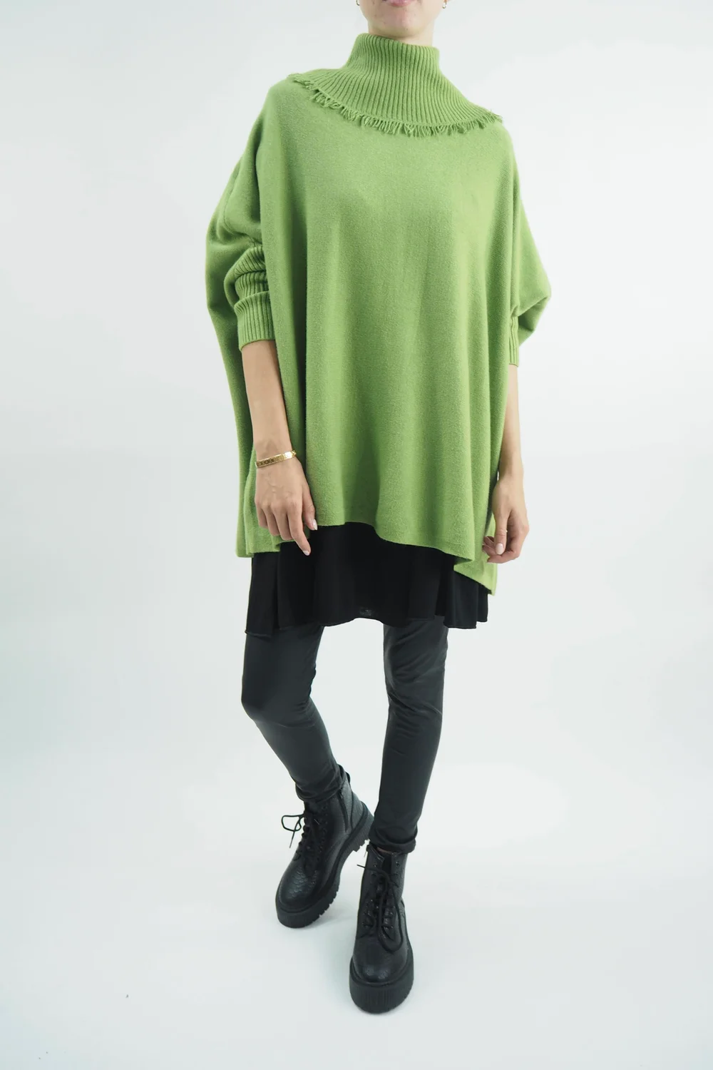 Made In Italy Conrad Oversized Fray Cowl Knit Top Olive Zing 4 Made In Italy Conrad Oversized Fray Cowl Knit Top Olive Zing - Image 2