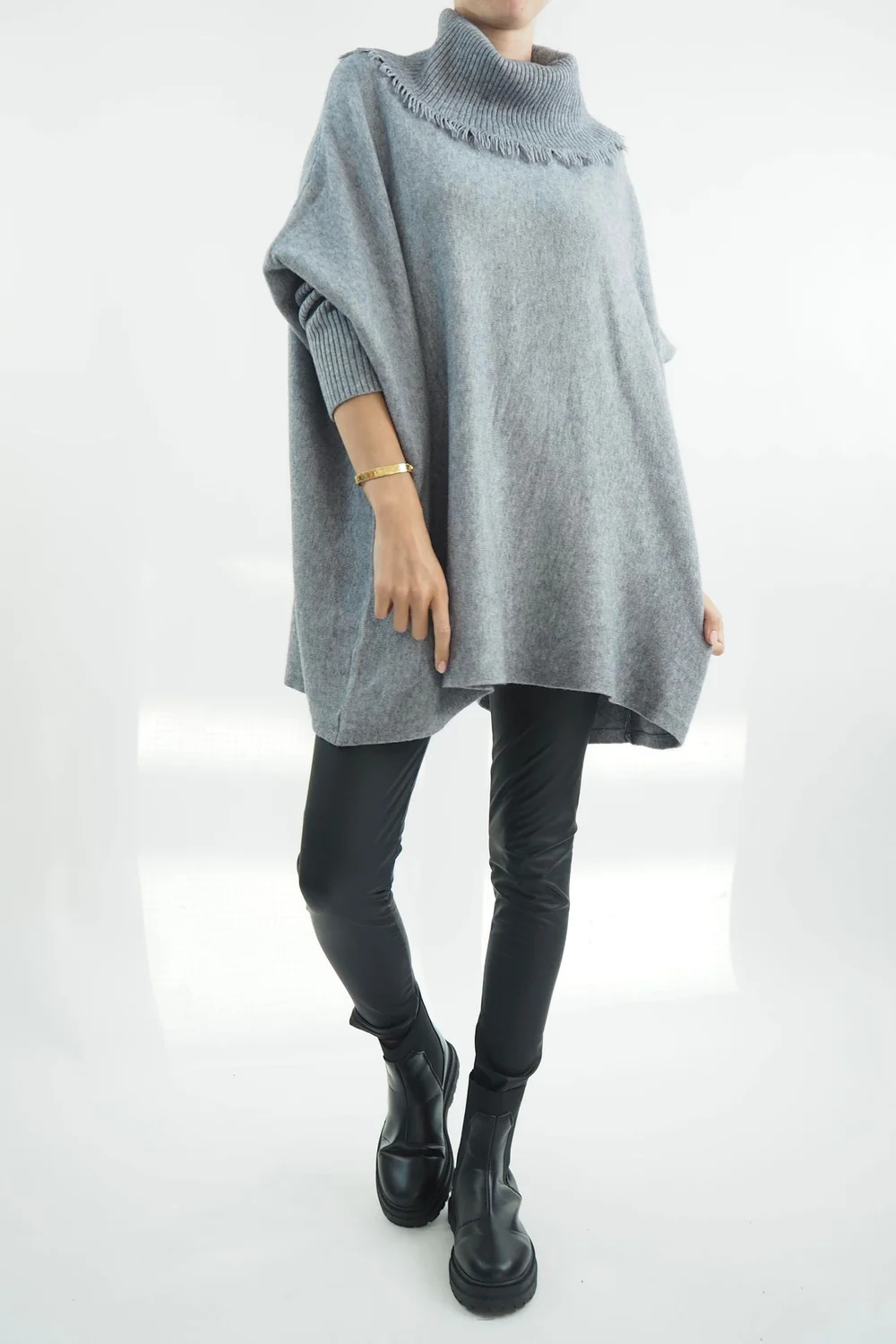 Made In Italy Conrad Oversized Fray Cowl Knit Top Slate Marl 3 Made In Italy Conrad Oversized Fray Cowl Knit Top Slate Marl