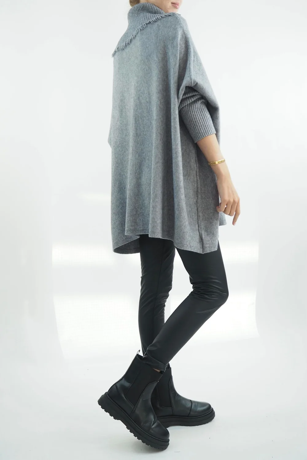 Made In Italy Conrad Oversized Fray Cowl Knit Top Slate Marl 4 Made In Italy Conrad Oversized Fray Cowl Knit Top Slate Marl - Image 2