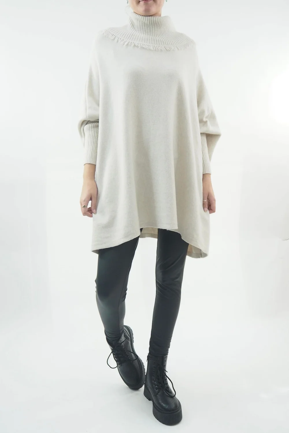 Made In Italy Conrad Oversized Fray Cowl Knit Top Stone 3 Made In Italy Conrad Oversized Fray Cowl Knit Top Stone