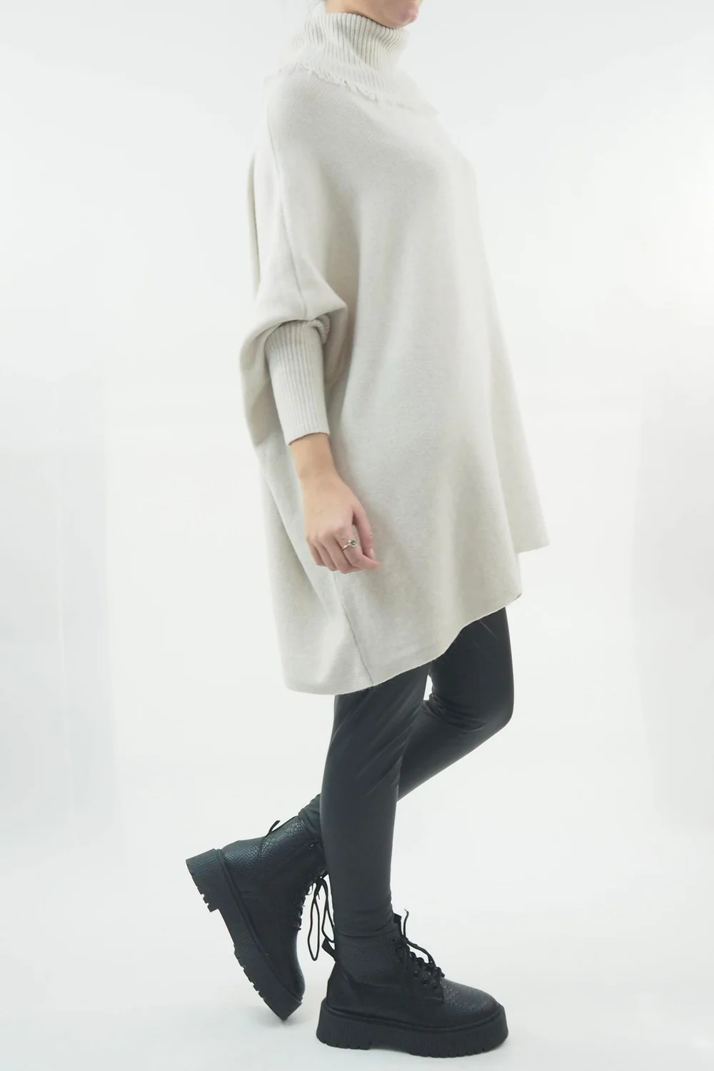 Made In Italy Conrad Oversized Fray Cowl Knit Top Stone 4 Made In Italy Conrad Oversized Fray Cowl Knit Top Stone - Image 2