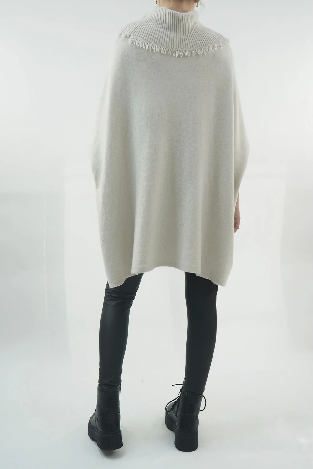 Made In Italy Conrad Oversized Fray Cowl Knit Top Stone 5 Made In Italy Conrad Oversized Fray Cowl Knit Top Stone - Image 3