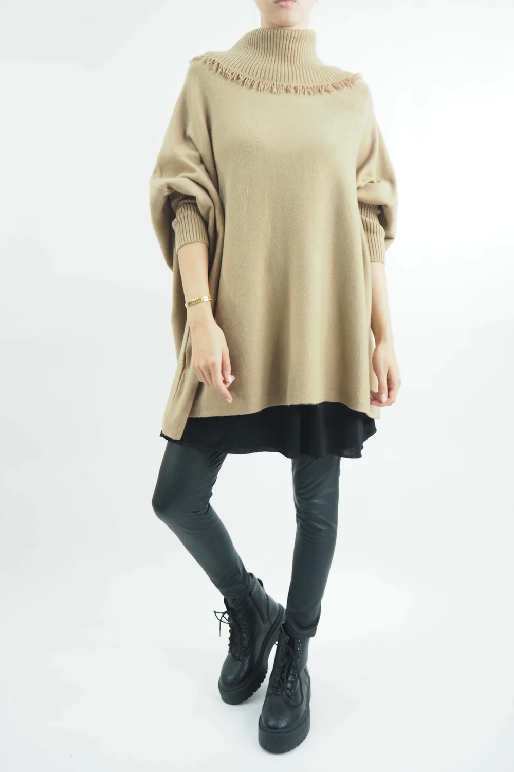 Made In Italy Conrad Oversized Fray Cowl Knit Top Toast 4 Made In Italy Conrad Oversized Fray Cowl Knit Top Toast - Image 2