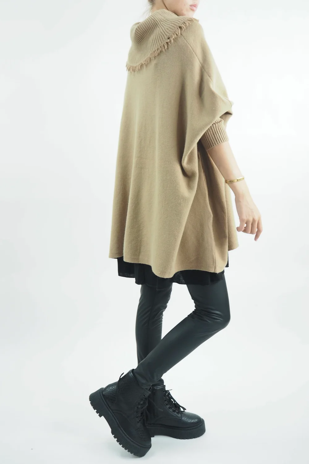 Made In Italy Conrad Oversized Fray Cowl Knit Top Toast 5 Made In Italy Conrad Oversized Fray Cowl Knit Top Toast - Image 3