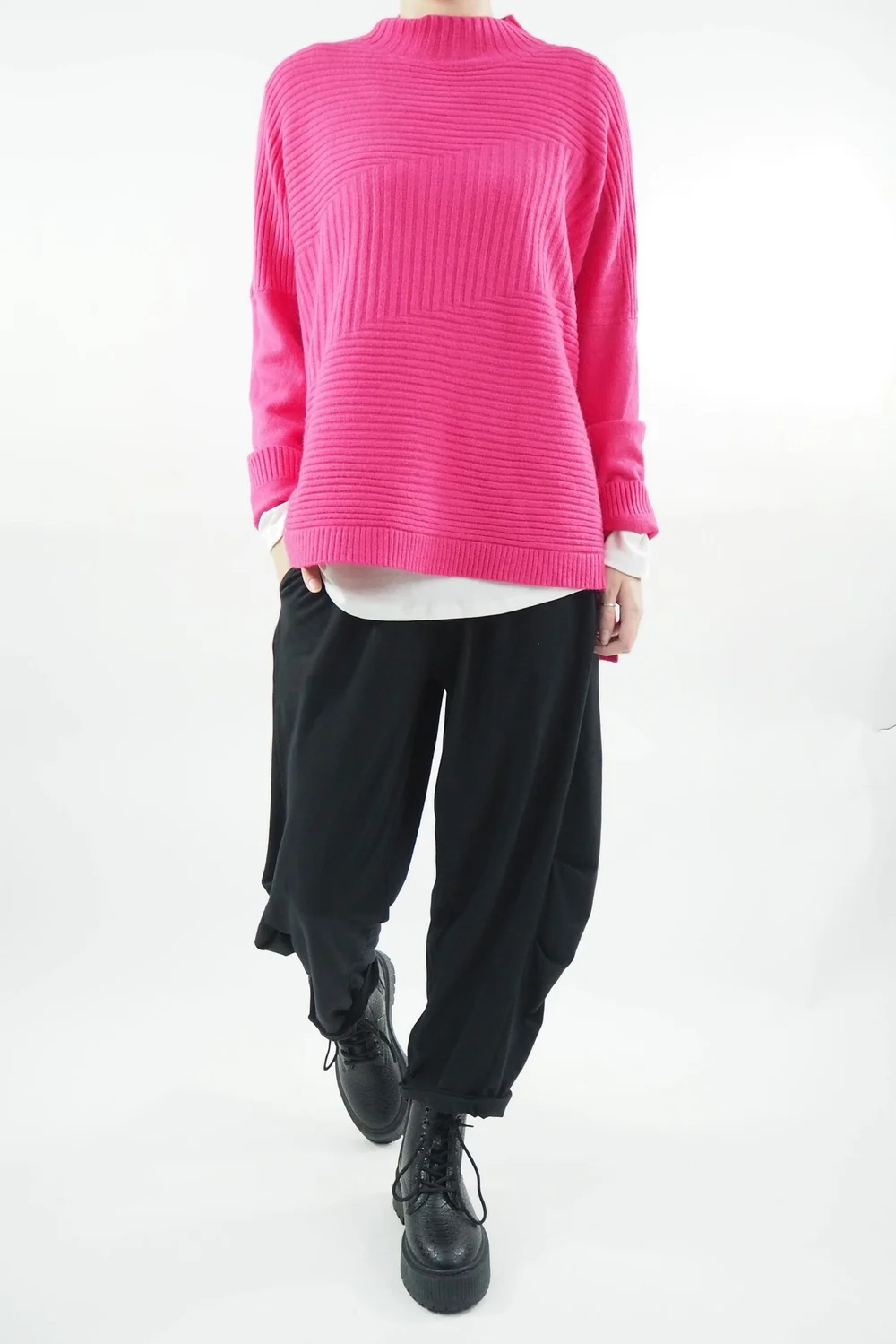 Made In Italy Conrad Turtle Ribby Knit Top Geranium 3 Made In Italy Conrad Turtle Ribby Knit Top Geranium