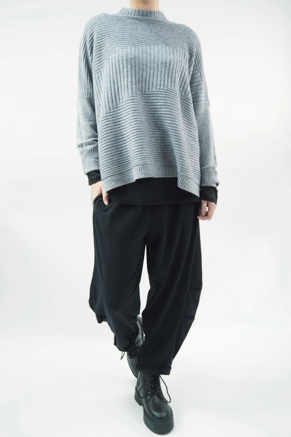 Made In Italy Conrad Turtle Ribby Knit Top Grey Marl 3 Made In Italy Conrad Turtle Ribby Knit Top Grey Marl