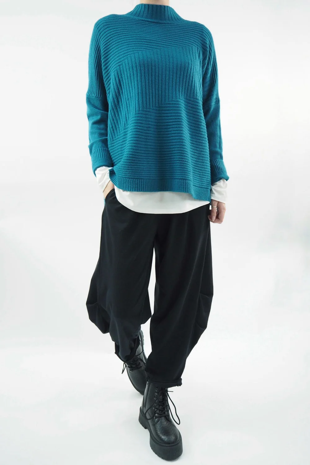 Made In Italy Conrad Turtle Ribby Knit Top Prussian 3 Made In Italy Conrad Turtle Ribby Knit Top Prussian