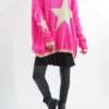 Made In Italy Dani Oversized Triple Star Grunge Knit Top Hot Pink -VogueCurve Store made in italy dani oversized triple star grunge knit hot pink01.jpg
