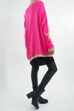 Made In Italy Dani Oversized Triple Star Grunge Knit Top Hot Pink 7 Made In Italy Dani Oversized Triple Star Grunge Knit Top Hot Pink -VogueCurve Store made in italy dani oversized triple star grunge knit hot pink02.jpg