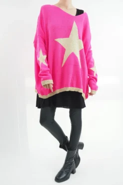 Made In Italy Dani Oversized Triple Star Grunge Knit Top Hot Pink 9 Made In Italy Dani Oversized Triple Star Grunge Knit Top Hot Pink -VogueCurve Store made in italy dani oversized triple star grunge knit hot pink04.jpg