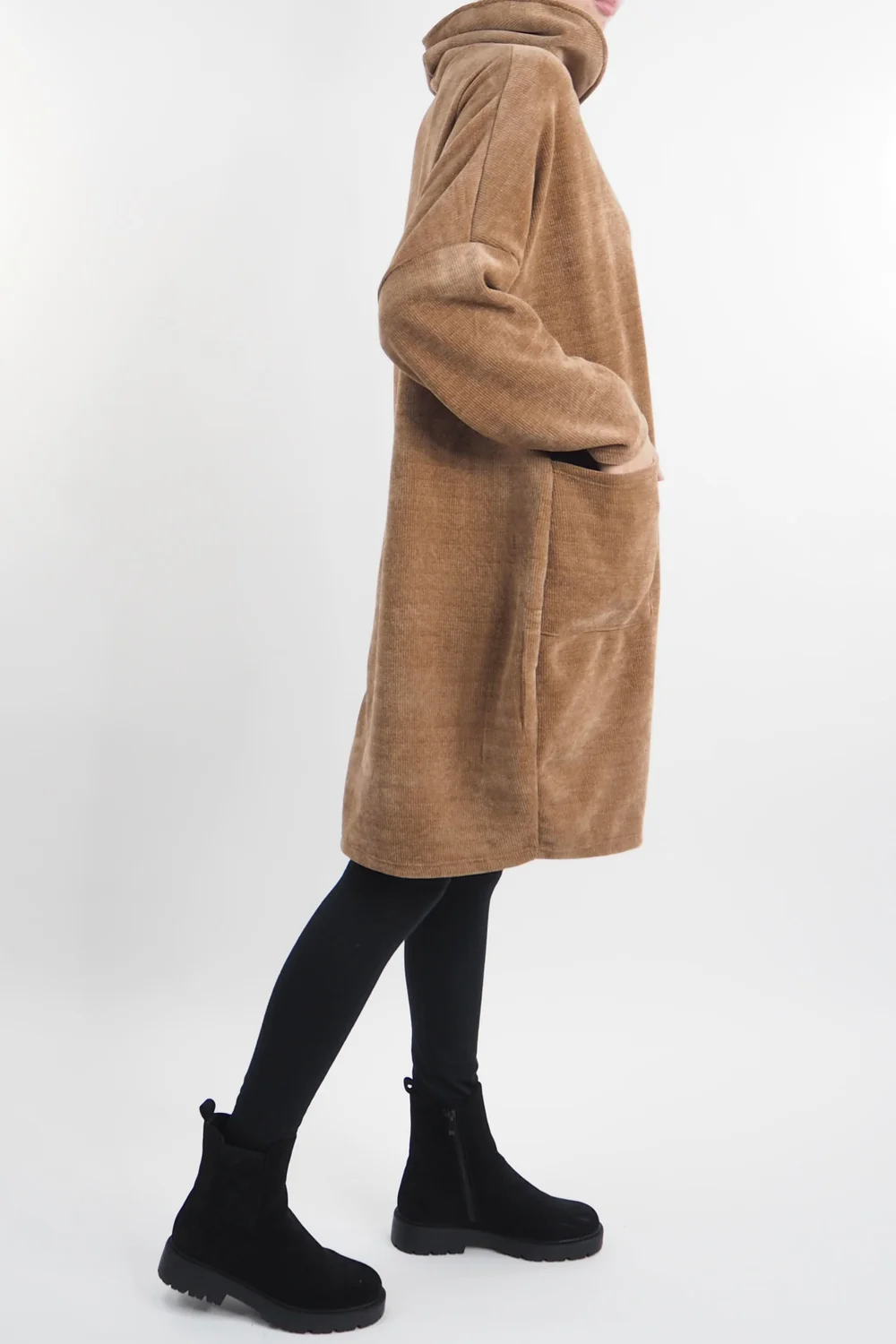 Made In Italy Dusk Pocketed Cowl Tunic Camel 4 Made In Italy Dusk Pocketed Cowl Tunic Camel - Image 2