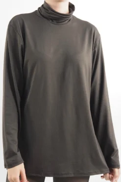 Made In Italy Fine Jersey Polo Neck Top Brown