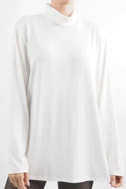 Made In Italy Fine Jersey Polo Neck Top Ecru